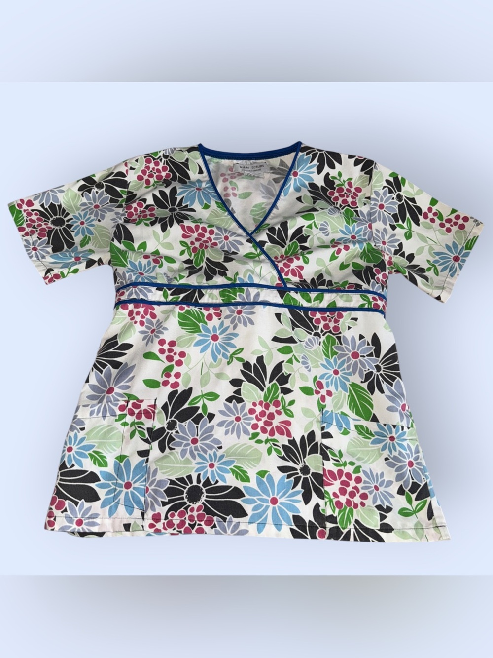 M&M Scrubs Floral Mock-Wrap Scrub Top